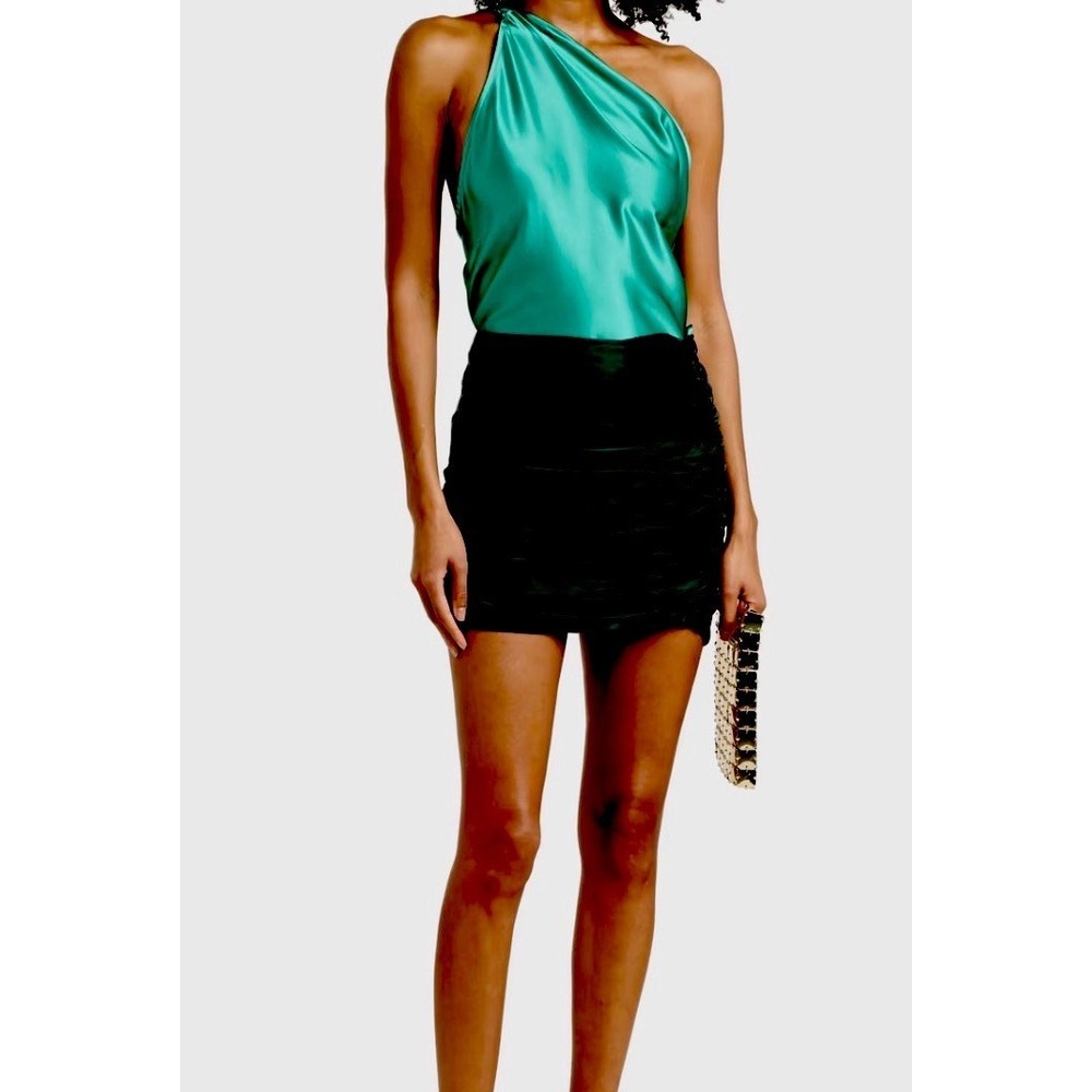 The Sei 100% Silk One Shoulder Top Green Asymmetrical Draped Camisole Size 4 #67